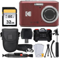 Kodak PIXPRO FZ45 Digital Camera + 32GB Memory Card + Point and Shoot Camera Case + Extendable Monopod + Lens Cleaning Pen + LCD Screen Protectors + Table Top Tripod Ultimate Bundle (Red)