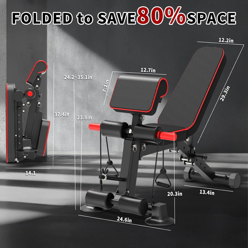 Adjustable Weight Bench - Utility workout Benches for Exercise, Free Installation Design for Portable Fitness Strength Training Equipment at Home Gym