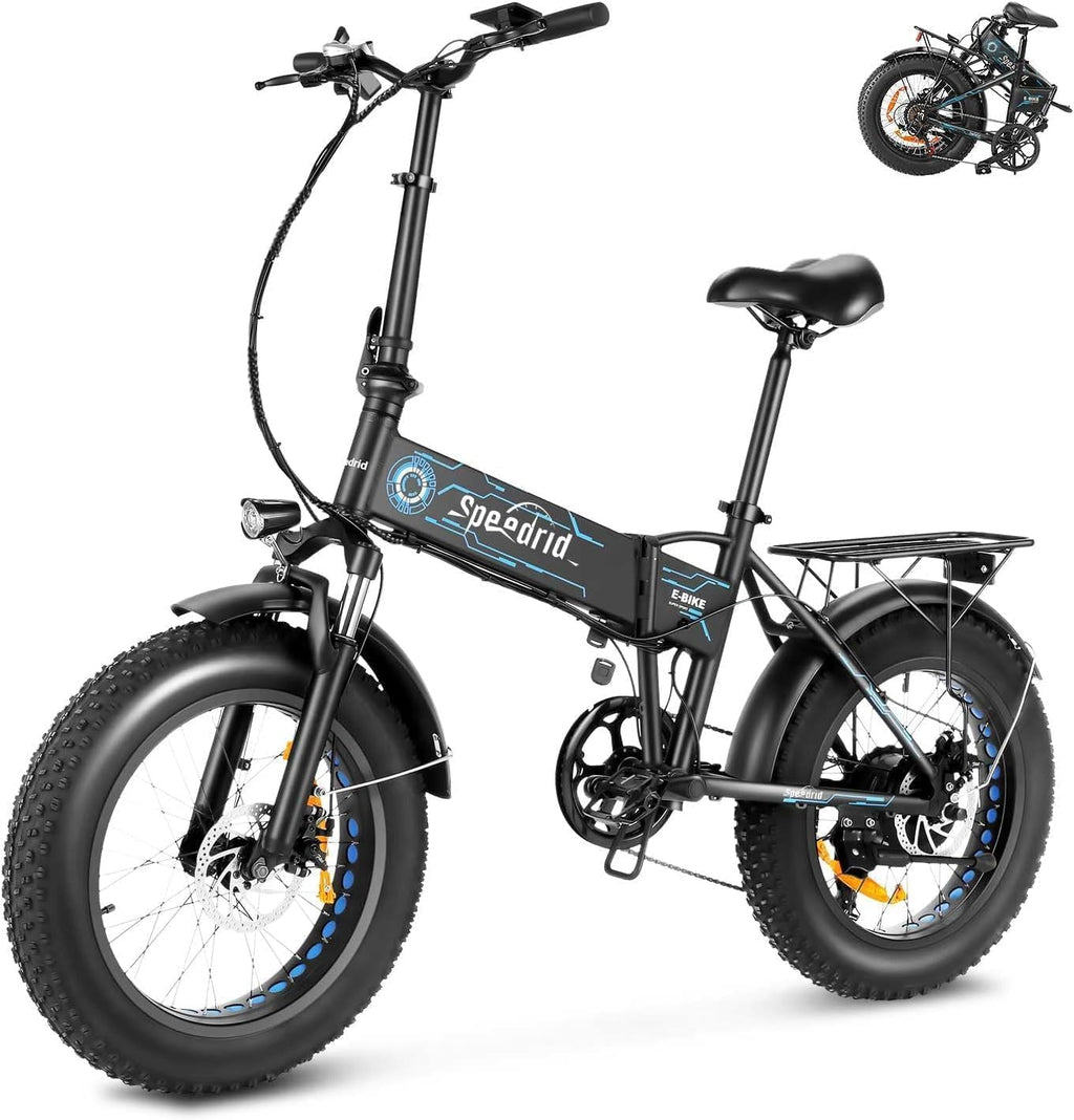 ANCHEER Folding Electric Bike for Adults, Electric Bicycle with 500W Brushless Motor(Peak 800W), 48V/499Wh Hidden Battery, Up to 55 Miles, 20'*4.0 Fat Tire Ebike, 7 Speed Gear