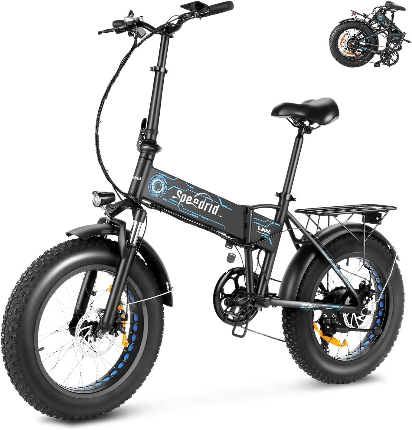 ANCHEER Folding Electric Bike for Adults, Electric Bicycle with 500W Brushless Motor(Peak 800W), 48V/499Wh Hidden Battery, Up to 55 Miles, 20'*4.0 Fat Tire Ebike, 7 Speed Gear