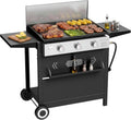 Captiva Designs 27 in Flat Top Griddle Grill with Ceramic Coated Cast Iron Pan, 3-Burner Propane Gas Griddle Grill, 33,000 BTU Output Flattop Grills for Outdoor Barbecue, Cooking and Party