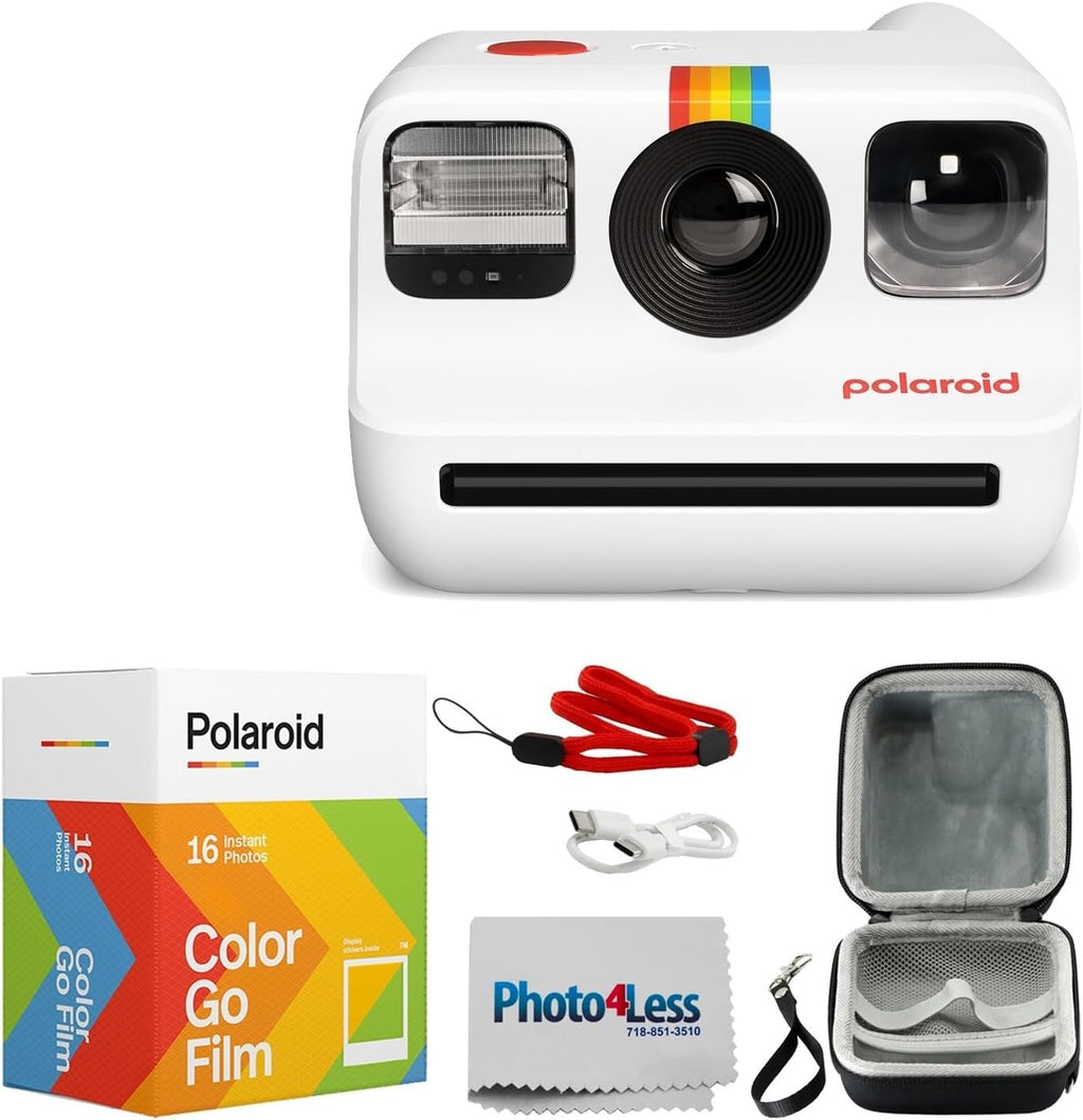 Polaroid Go Generation 2 Instant Film mini Camera (White) Bundled with Polaroid GO Color Film Double Pack, Hard Carrying Case