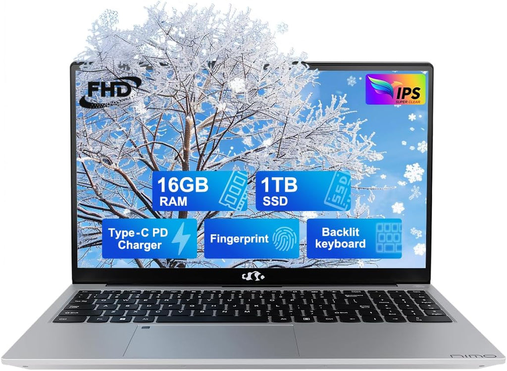 NIMO 15.6 IPS FHD-Laptop, 16GB RAM 1TB SSD Intel Pentium Quad Core N100, Computer with Backlit Keyboard Fingerprint (Beat to i3-1115G4 Up to 3.4GHz) Laptops for Student, Win 11 Sliver