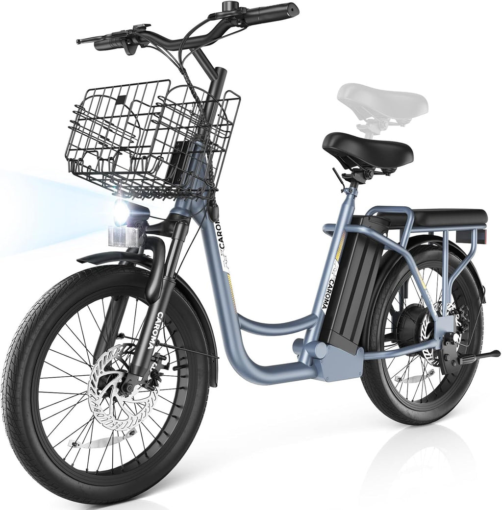 Caroma Peak 500W/800W/1200W Electric Scooter with Seat, 20' Fat Tire Electric Bike with 48V Removable Battery, Up to 30Miles & 20MPH, Adult Scooter for Commuting with Basket&Adjustable Seat