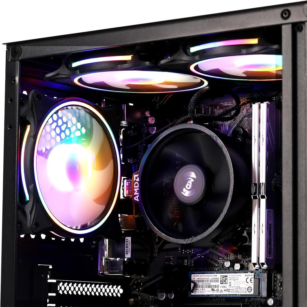 MXZ Desktop Gaming Computer Home&Office PC R5 5600GT,16GB DDR4, 1 T NVME SSD，6 RGB Fans, WiFi & Win 11 Pro 64-bit Ready
