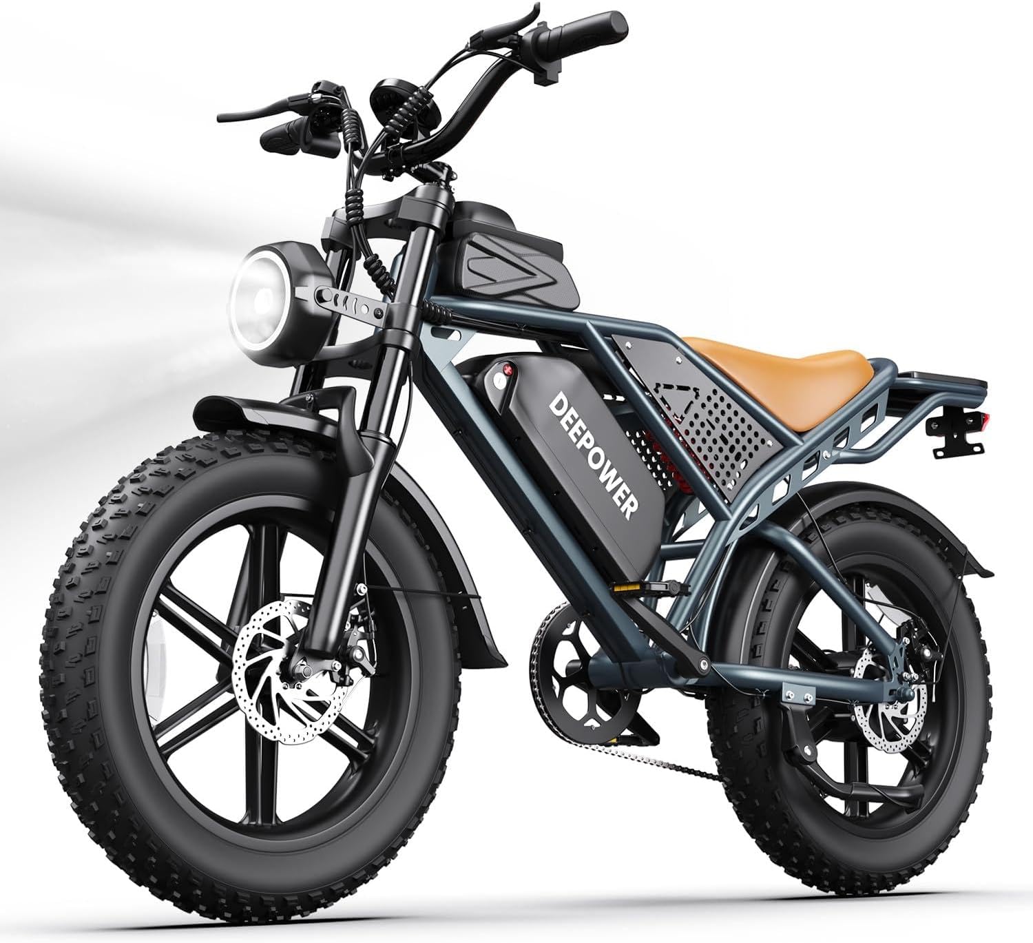 DEEPOWER Electric Bike for Adults,2000W Peak Motor&28MPH Electric Dirt Bike，48V 20AH/35AH/60AH Battery, 70-160 Max Miles,Dual Suspension Ebikes for Adults, 20' Fat Tire E Bike