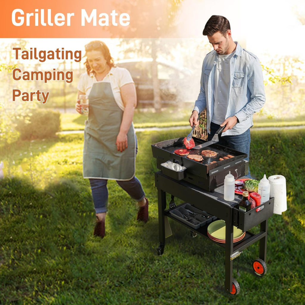 Outdoor Portable Grill Table Stand - Folding Prep Stand for 17' or 22' Blackstone Griddle, Large Space Blackstone Table with Wheels, Pizza Oven Cart for Ninja, Patio Grilling Backyard BBQ Grill Cart.