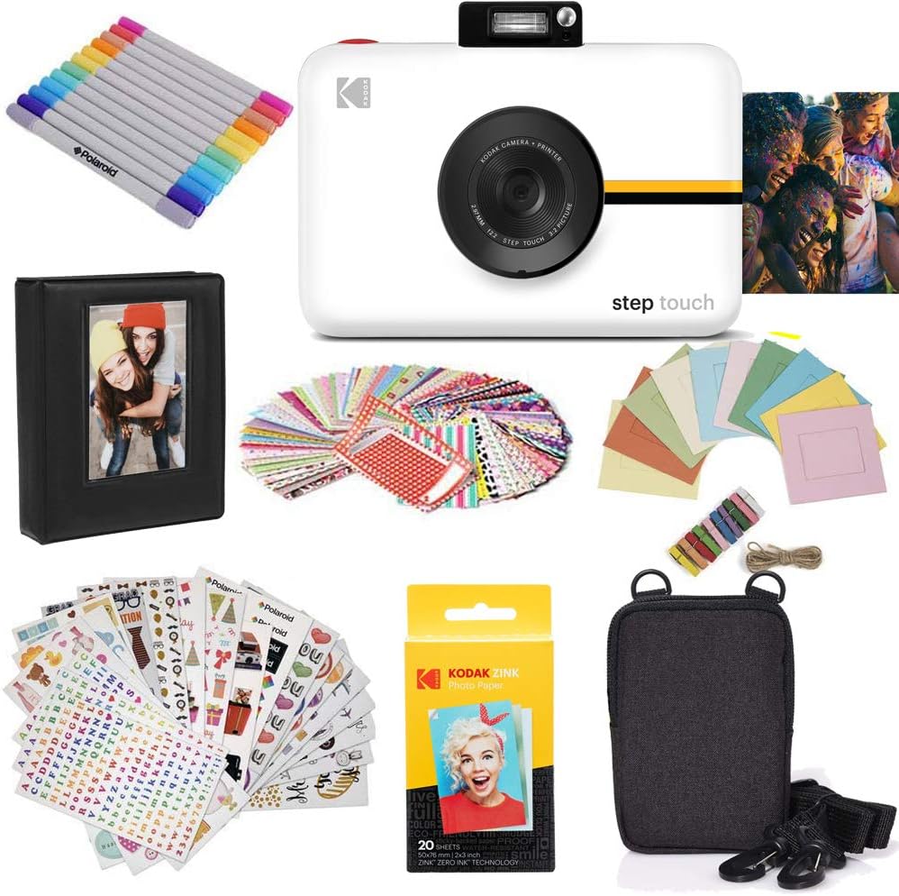 Zink Kodak Step Touch | 13MP Digital Camera & Instant Printer with 3.5' LCD Touchscreen Display, 1080p HD Video (White) Starter Bundle