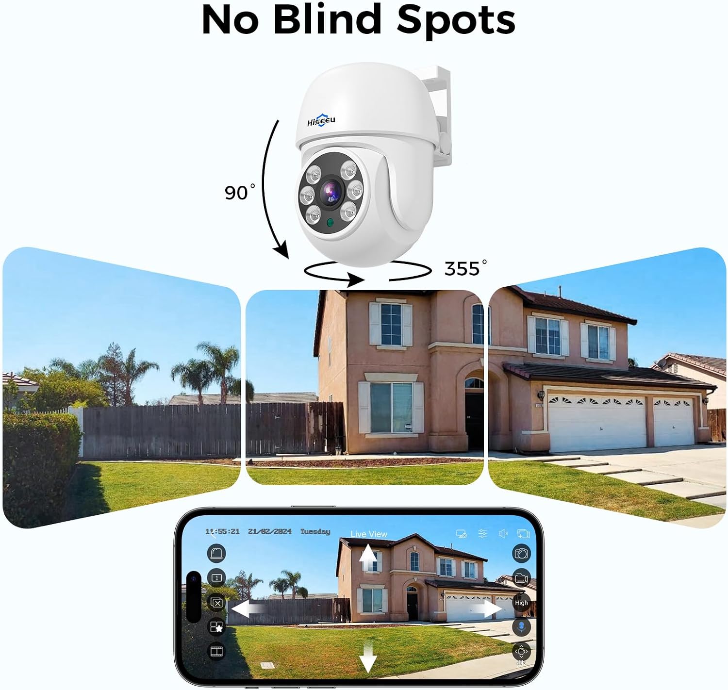 Hiseeu 3K Outdoor Wired Security Camera System with 8CH 5MP DVR,8 x 5MP PTZ CCTV Cameras,360°Coverage,Smart Dual Light & Audio,Person/Vehicle Detection,3TB HDD,100ft Night Vision,24/7 Recording