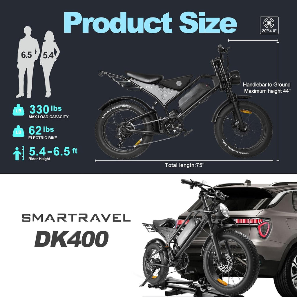 SMARTRAVEL DK400 Electric Bike for Adults,Ebike with 1000W Motor, 48V/15Ah and Up to 28+MPH,Simano7 Speed (Upgrade Front Turn Signal+Rear Rack)…