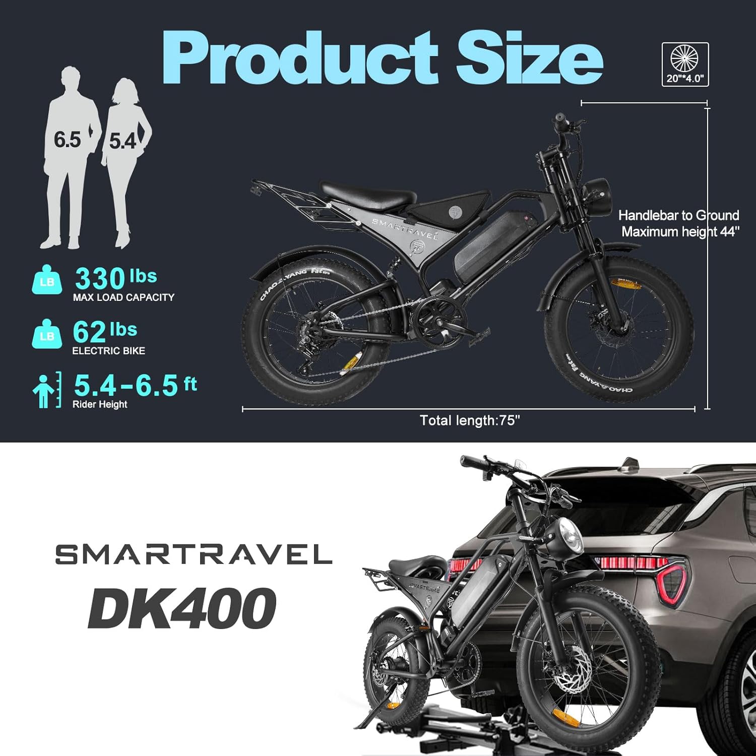 SMARTRAVEL DK400 Electric Bike for Adults,Ebike with 1000W Motor, 48V/15Ah and Up to 28+MPH,Simano7 Speed (Upgrade Front Turn Signal+Rear Rack)…