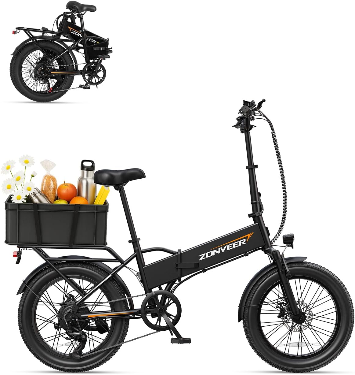 Folding Electric Bike, 48V 10.4AH Large Removable Battery E Bike, 28 MPH, 50 Miles Max Range, 20' Fat Tire Electric Bike for Adults, Adult Electric Bicycles for Commute