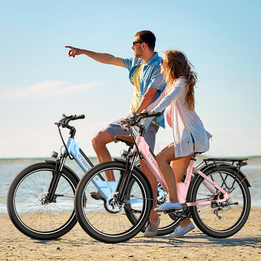 Cybervelo 750W Peak Electric Bike for Adults,up 80 Miles Removable Battery Ebike, 26' Electric E Bike with 7-Speed,Adult Electric Bicycles for Commute Beach Snow Womens/Man All Terrain