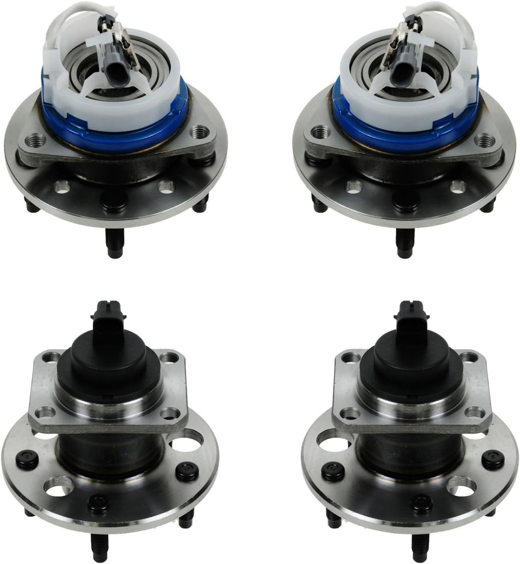 TRQ 2 Piece Front Rear Wheel Bearing & Hub Assembly Set Compatible with 2004-2005 Chevrolet Classic 2001-2003 Malibu 1999-2004 Oldsmobile Alero 1999-2005 Pontiac Grand Am
