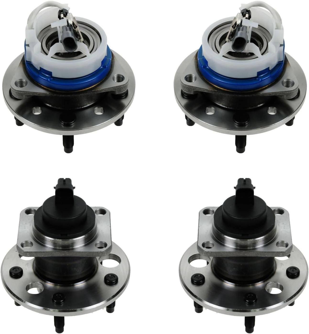 TRQ 2 Piece Front Rear Wheel Bearing & Hub Assembly Set Compatible with 2004-2005 Chevrolet Classic 2001-2003 Malibu 1999-2004 Oldsmobile Alero 1999-2005 Pontiac Grand Am