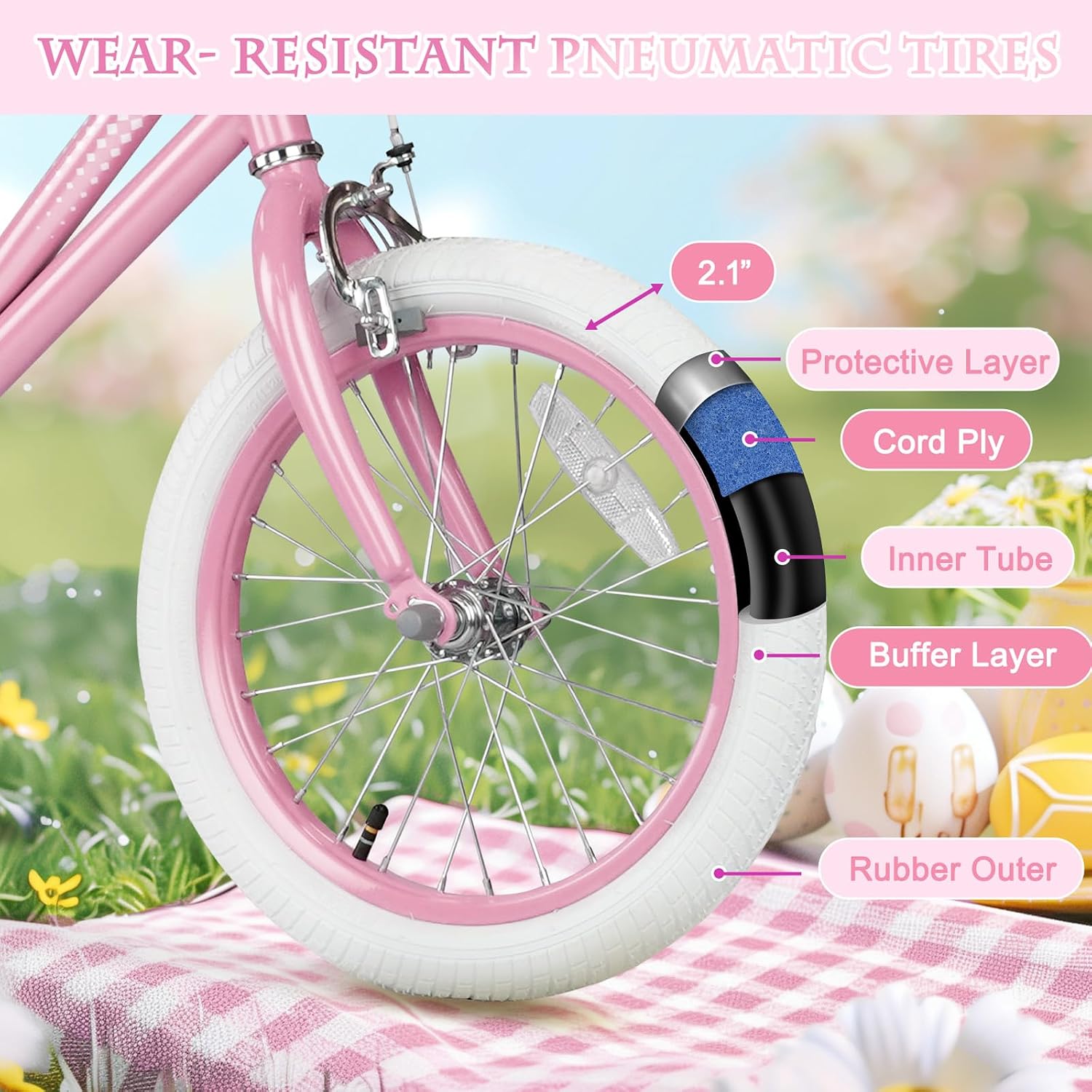 Glaf Toddler Girls Bike 12 14 16 20 Inch Girls Bike with Training Wheels Age 2-12 Years Old Bicycle Kids Bike with Basket and Doll Seat Adjustable Seat