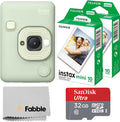 Fujifilm INSTAX Mini LiPlay Hybrid Instant Camera Bundle with 20 Sheets INSTAX Mini Film, 32GB microSD Card, USB Charging Cable, Hand Strap, Cleaning Cloth (Matcha Green)