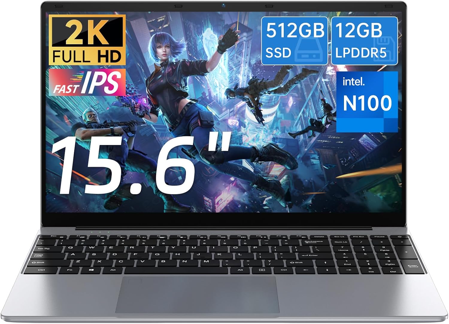 15.6 inch Laptop, 12th Alder Lake N100(Turbo 3.4GHz) Processor,12GB RAM, 512GB SSD, 2K FHD IPS Laptops, 2.4G/5G WiFi, Webcam,Full-Featured Type-C,Ultra-Thin Notebook