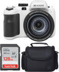 Kodak PIXPRO AZ425 Digital Camera + Camera Case + 128GB Memory Card (White)