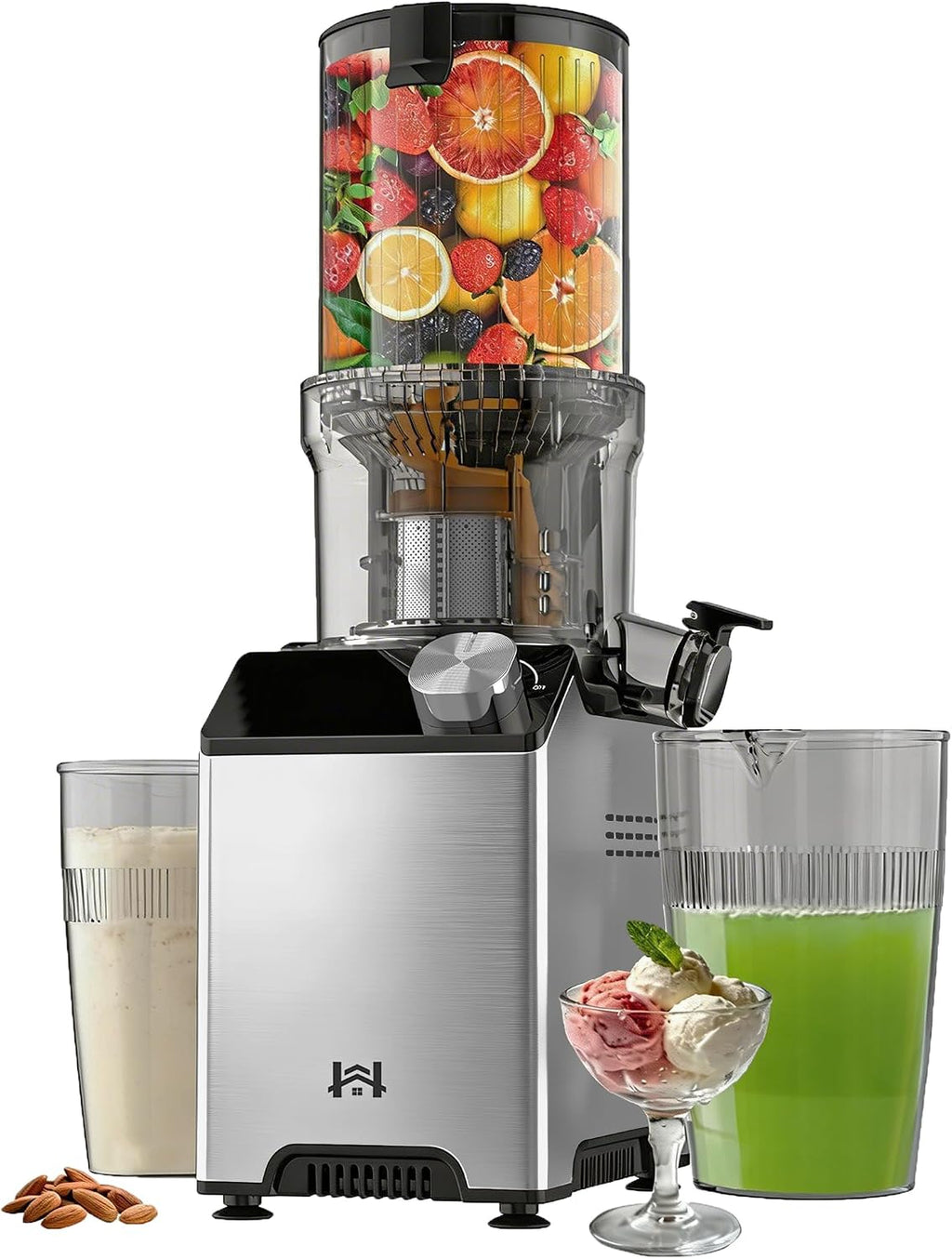 Cold Press Juicer, Wide Feed Chute Juicer Machines, Stainless Steel Slow Masticating Juicers Easy to Clean, Vegetables & Fruits Juice Extractor, High Juice Yield, Orange Auger