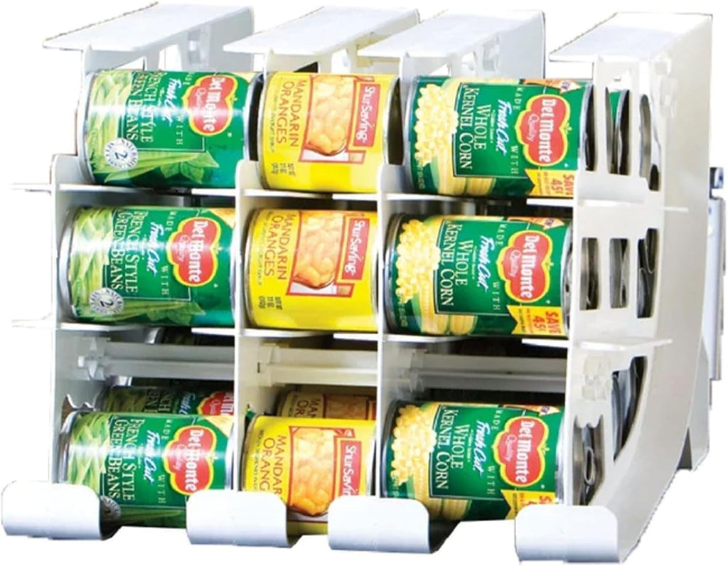 FIFO Can Tracker 4-Pack - 3-Tier Rotating Food Can Organizer for Pantry, Expandable Soda Can Storage for Kitchen, Holds 54 Cans of Food or Soda