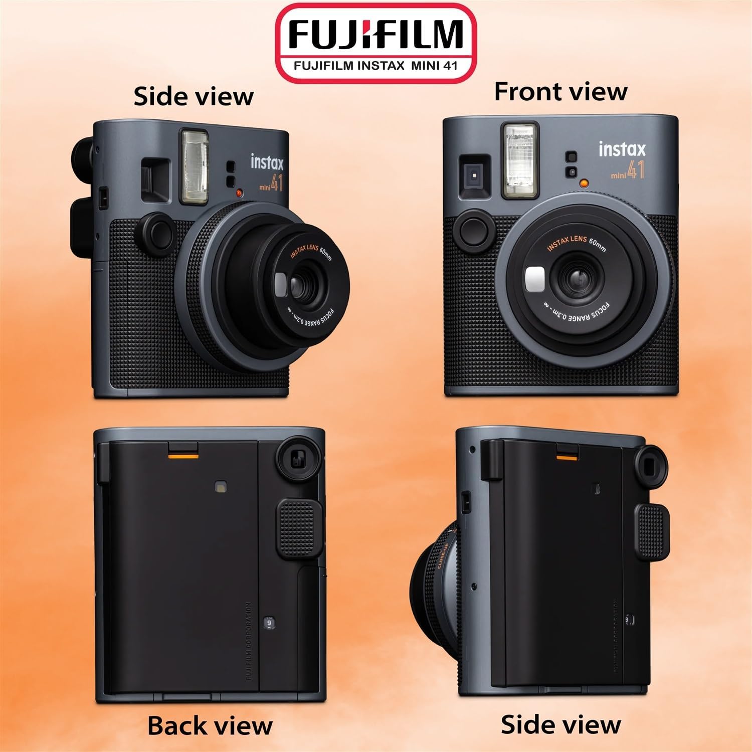 Fujifilm Instax Mini 41 Instant Film Camera Bundle with Groovy Case, Twin Pack Film (20 Sheets), Photo Album (32 Photos), –Vintage Black