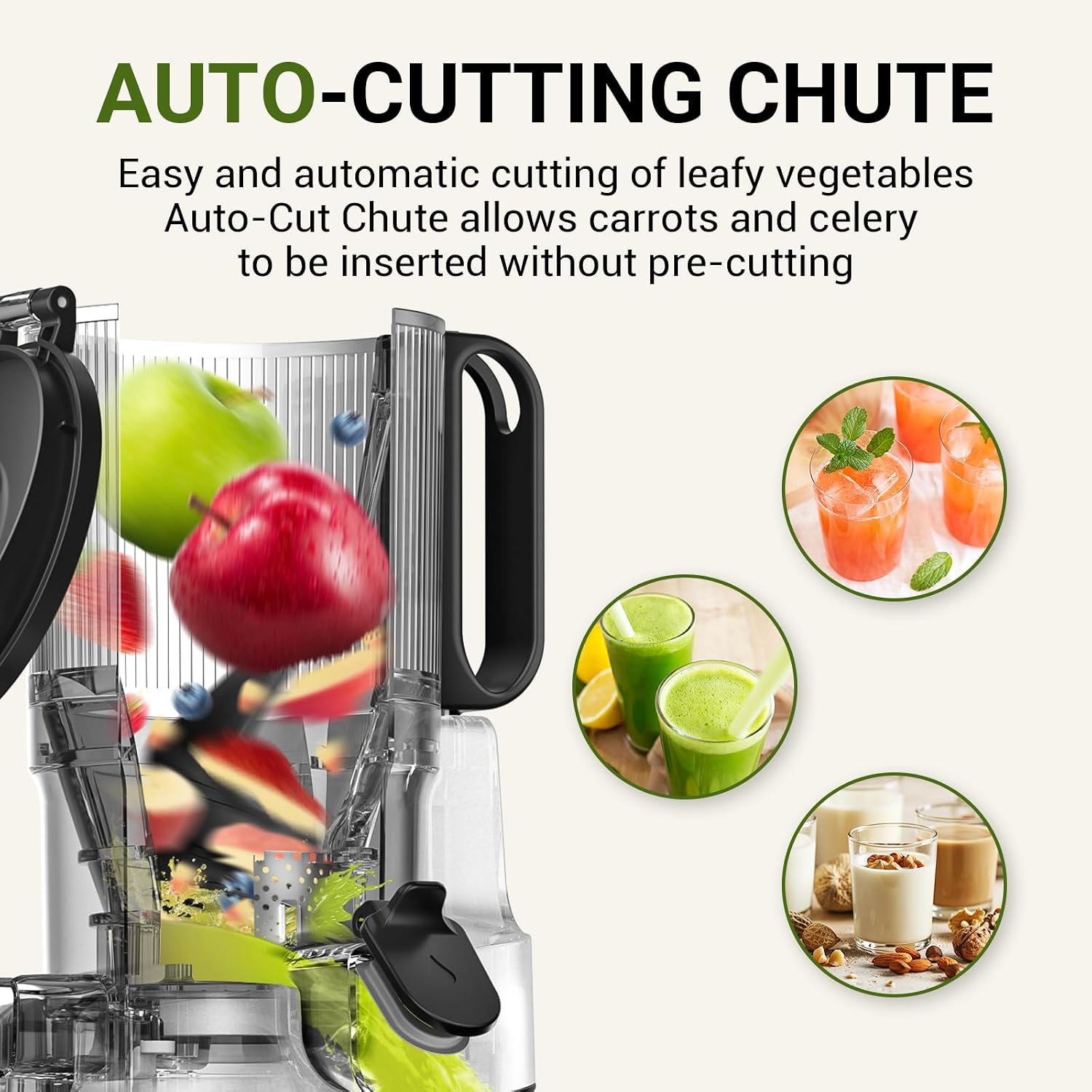 AMZCHEF Juicer Machines, 5.8' Extra Self-Feeding Cold Press Juicer for Whole Vegetable & Fruit, Juice Extractor Machine with Large Auger & Triple Strainers, Easy to Clean, High Juice Yield