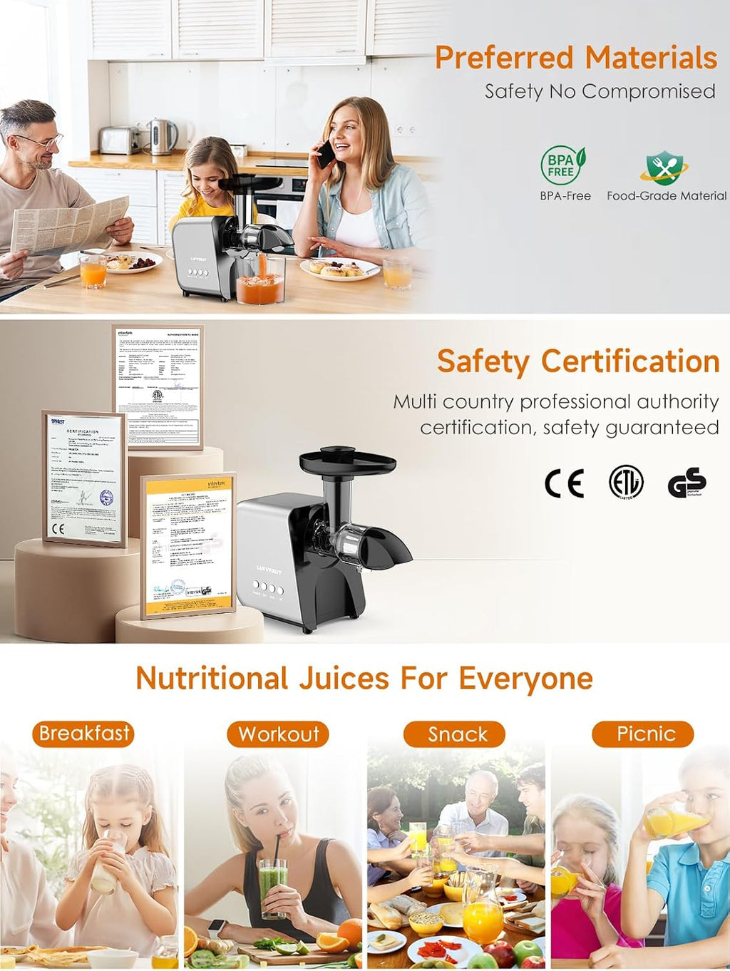 Slow Juicer Machine for Vegetables and Fruits Cold Press Masticating Extractor Celery Wheatgrass Leafy Greens Carrot Ginger Beet, Easy to Clean Juicer BPA-Free Reverse Function,Dishwasher Safe