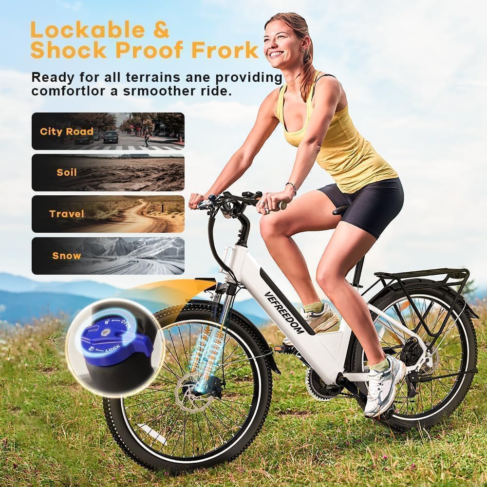 26' Electric Bike for Adults,1000W Motor Peak Ebike Max Long Range 70 Miles & 28 Mph by 48V Removable Battery,Commuter Fast E-Bikes,7-Speed Step Thru Electric Bicycles UL Certified