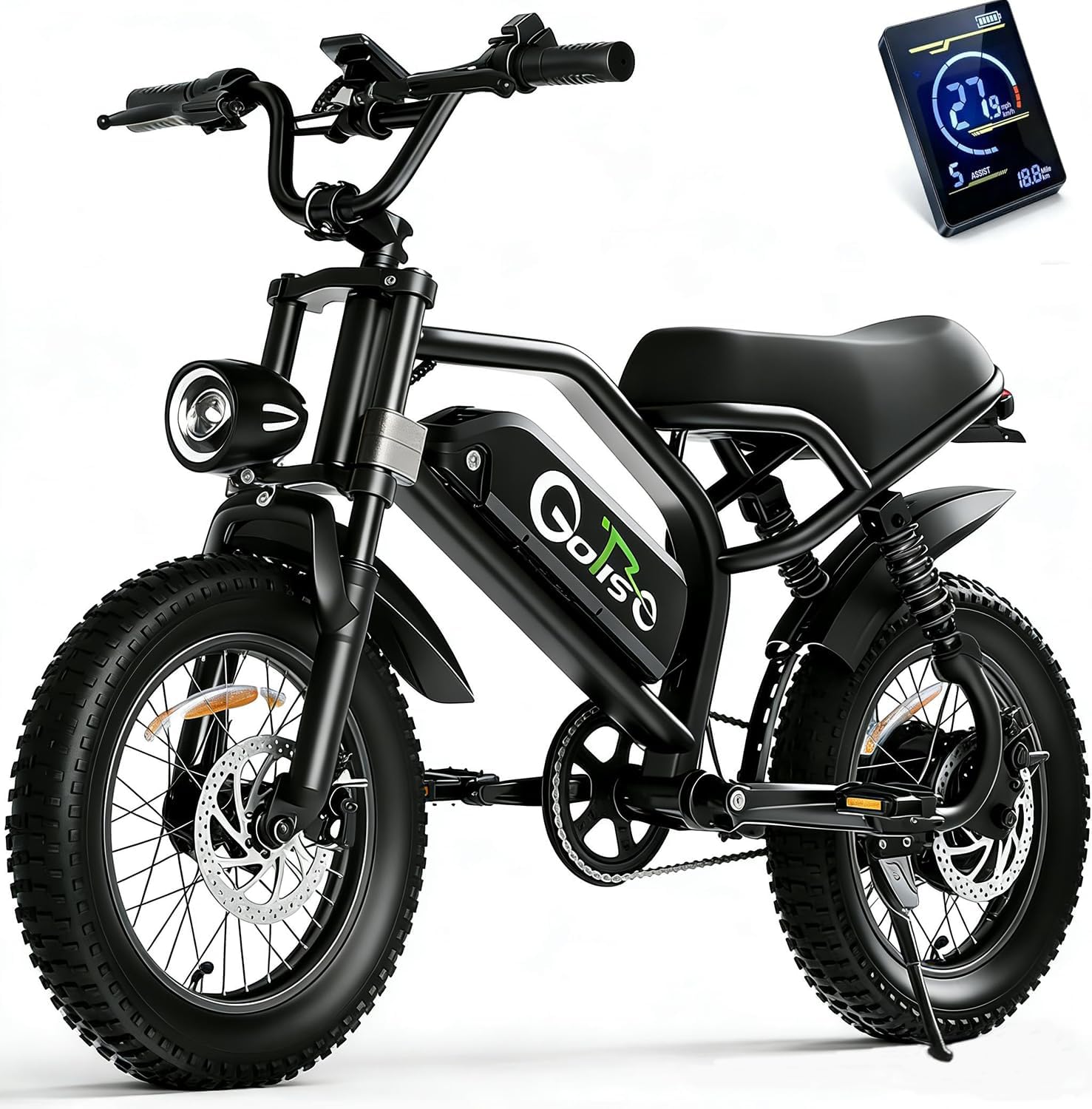 ADISTAR 16' Electric Bike for Adults/Teens, Peak 1500W & 65 Miles Long Range, 48V 15.6Ah Battery, Up to 28Mph, Full Suspension Fat Tire All-Terrain EBike on Mountains,Snow,Sand,Black
