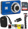 Kodak PIXPRO FZ55 Friendly Zoom Digital Camera, Bundle with 32GB Memory Card, Camera Bag, Tripod, Photo Editing Software, Card Reader (Blue)