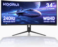 KOORUI 34' Ultrawide Curved Gaming Monitor, 240Hz, WQHD 3440×1440, 1500R Immersive Display, Adaptive Sync, 1ms, DIC-P3 98%, HDR400, HDMI 2.1/DP 1.4, VESA, for PC Gaming, Work & Play