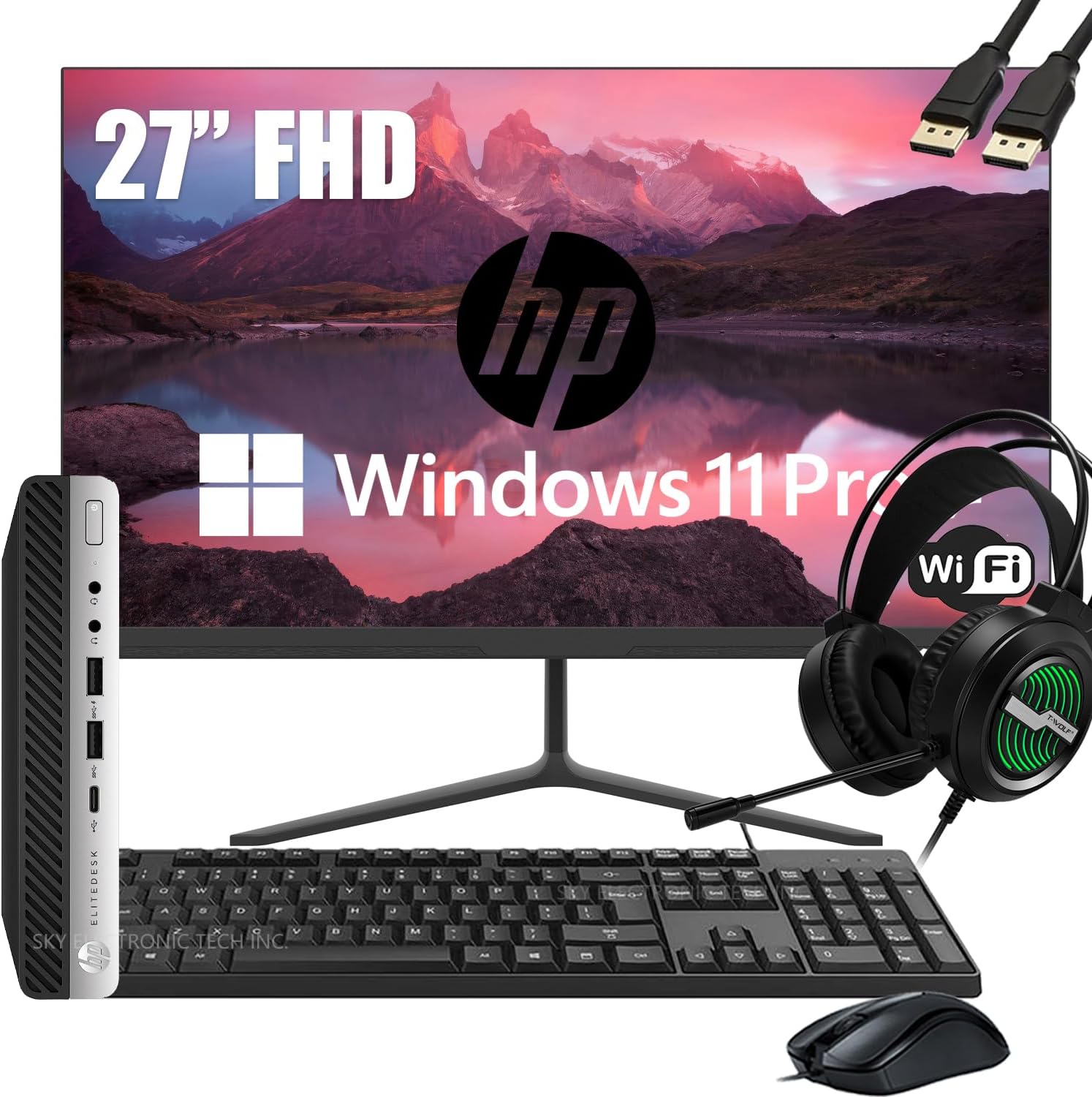 HP EliteDesk 800 G3 Mini Business Desktop Computer with 27' FHD Monitor Bundle PC Set and Earphones, Intel Core i7-6700, 16GB DDR4, 512GB SSD, DP, Keyboard & Mouse, WiFi, Windows 11 Pro (Renewed)