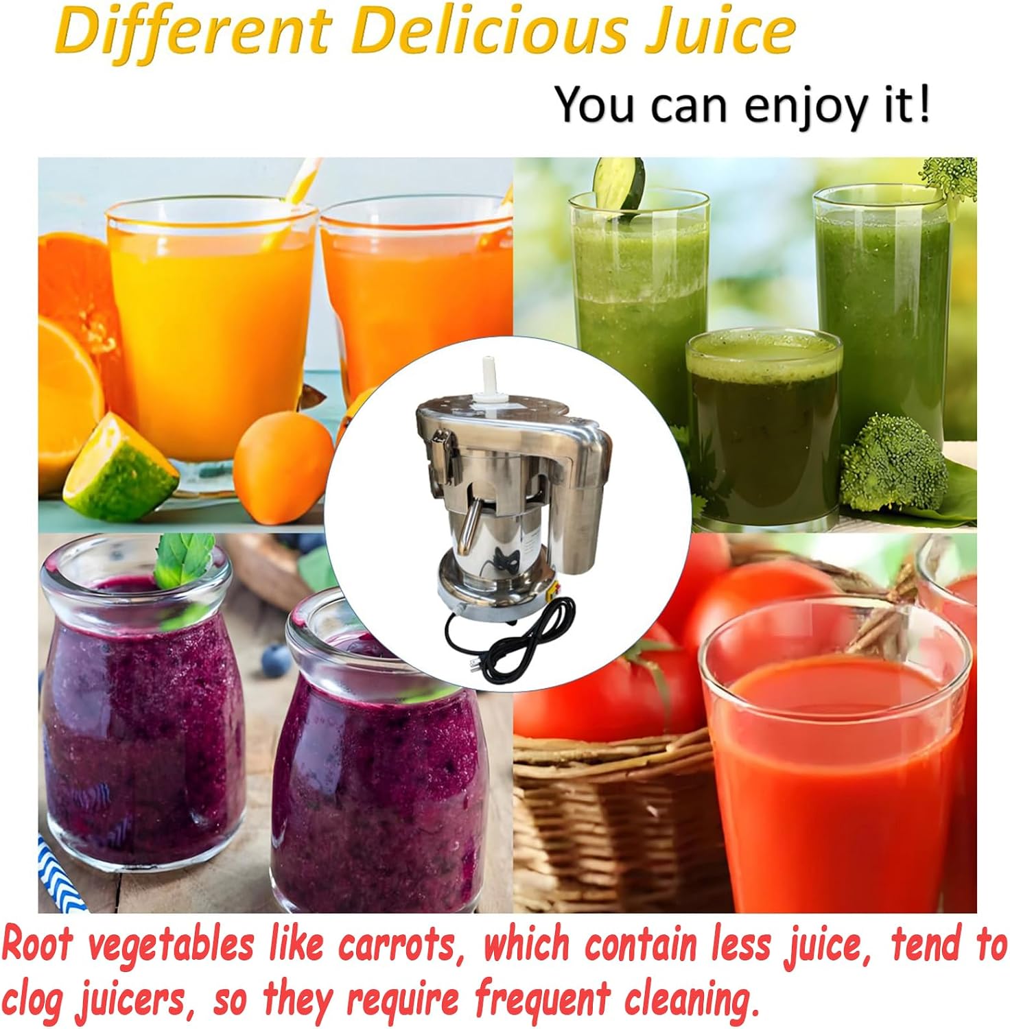 Commercial Fruit and Vegetable Juicer Press Juice Extractor Electric Centrifugal Juicer Output Juice 11-22lb/min 110V 750W