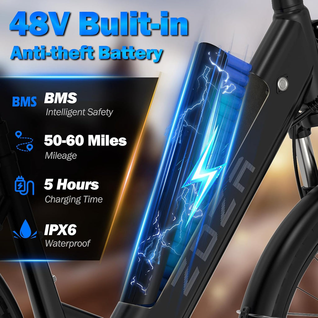 ZDZA Electric Bike for Adults, 1000W Peak Motor, 60 Miles 22Mph Electric Bike, 26' Commuter E Bikes with 48V 10.4Ah Removable Battery, Step-Thru Ebike, Adjustable Stem, 7-Speed & Front Suspension