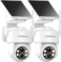 ZUMIMALL 2K Solar Security Cameras Wireless Outdoor 2-Pack, 360° PTZ Camera for Home Security with Color Night Vision, Flexible Mount, PIR Motion, 2-Way Talk, Free Cloud Storage, Work with Cloudedge