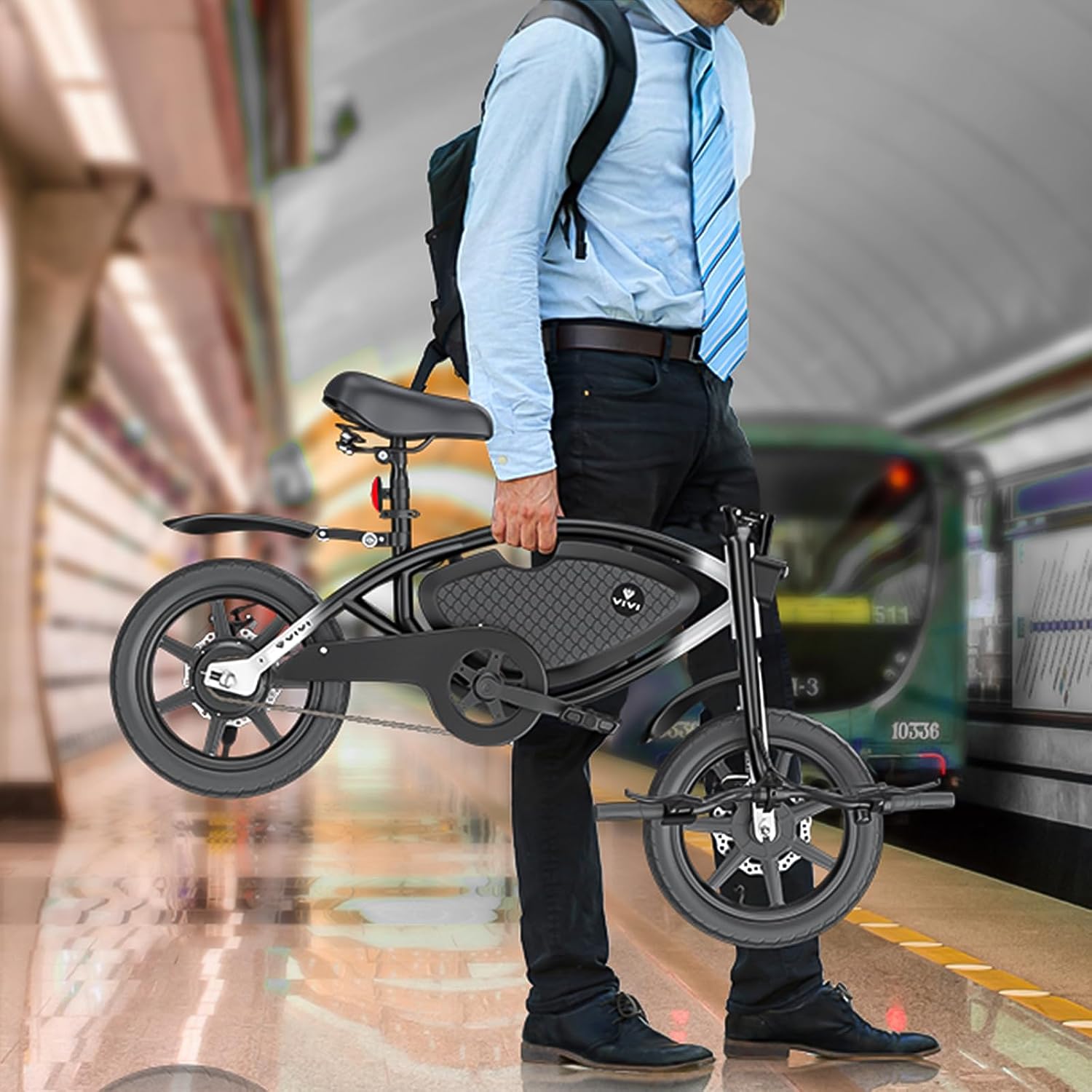 Vivi PONY01 Electric Bike, 14' Electric Bicycle for Adults and Teens Peak 500W Motor 48V 374.4WH Battery, Max 40 Miles Range(Pedal-Assist) & Top 20 Mph, Cruise Control, SGS Certified to UL2849