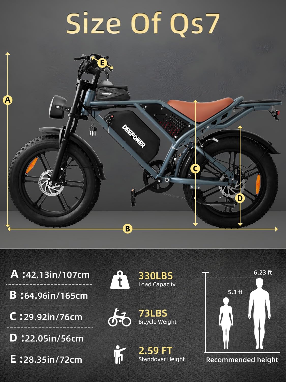DEEPOWER Electric Bike for Adults,1500W Peak Motor,30MPH Ebike,48V 960WH Battery, 35-50 Miles,20' Fat Tire Electric Dirt Bike, Shaman0 7-Speed Ebikes