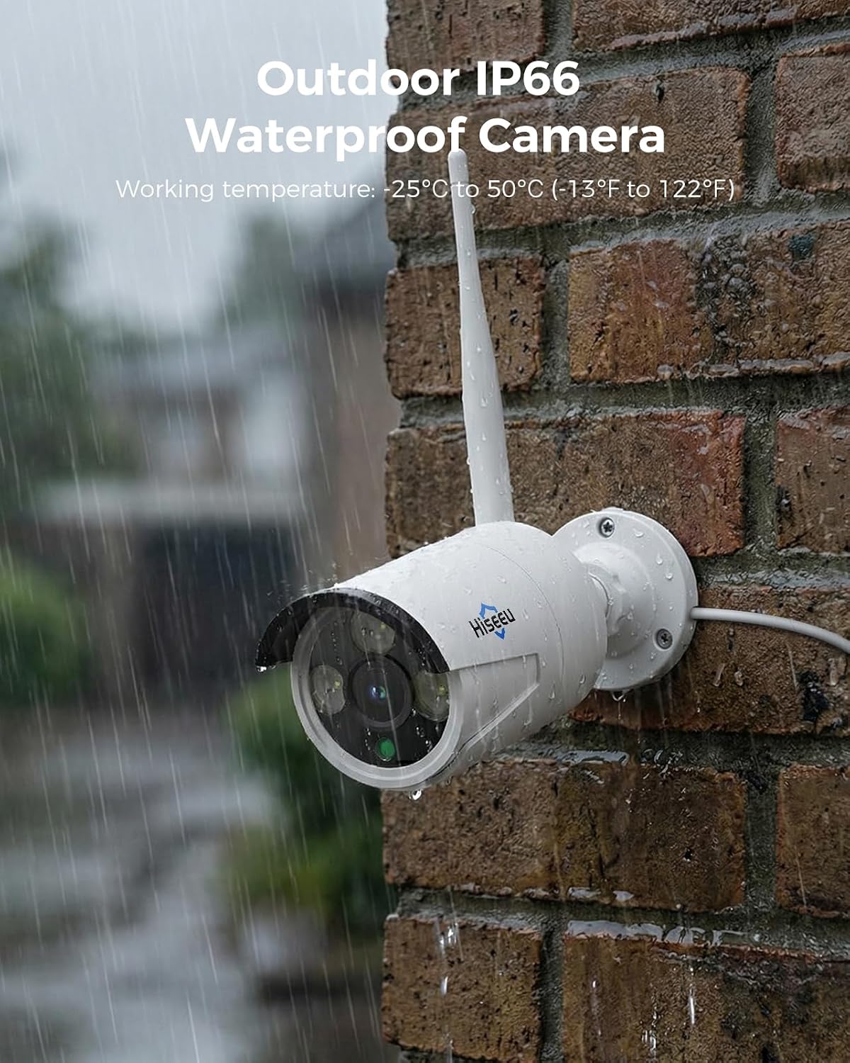 Hiseeu 4K Security Camera System, 24/7 Recording, 10.1' Touch Screen LCD 8MP Monitor, Wired Plug-in Powered 4Pcs 8MP Outdoor Cameras, Two-Way Audio, Color Night Vision, Motion Detection, 1TB HDD, IP66