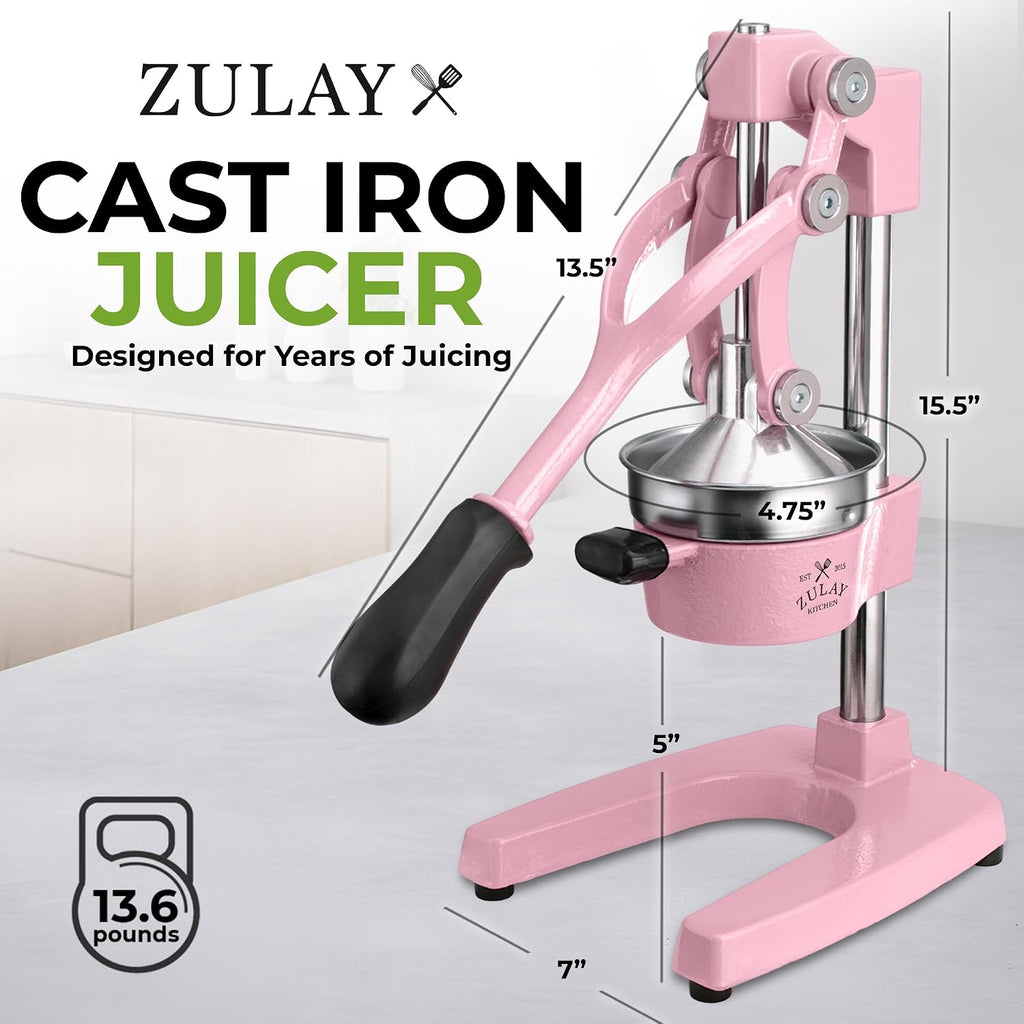 Zulay Kitchen Cast Iron Juicer - Heavy Duty Manual Juicer with Detachable Strainers for Easy Cleaning, Orange Juice Press for Citrus Fruits, Perfect for Bartenders, Juice Lovers & Health Enthusiasts