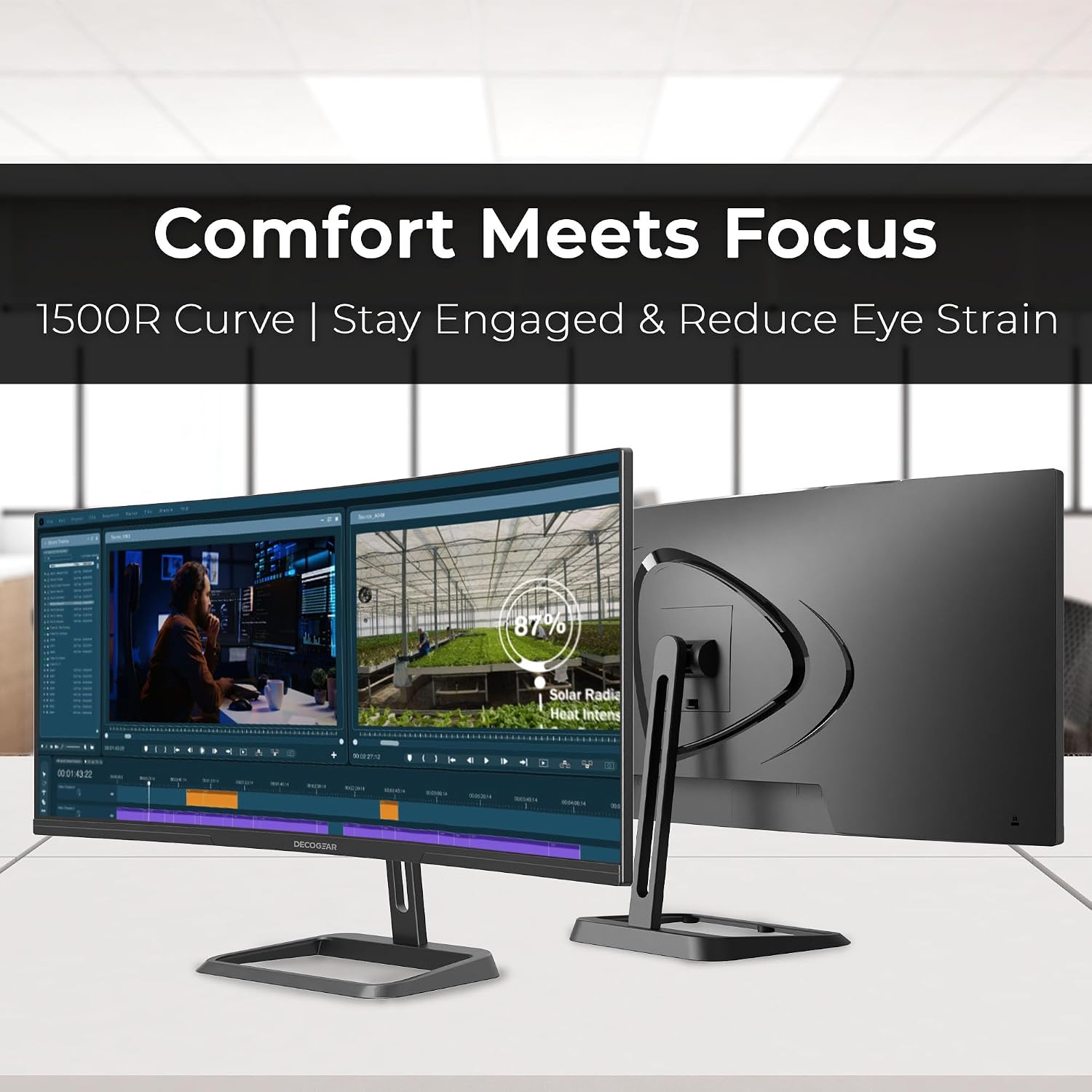 Deco Gear 34-Inch Business Curved Super UltraWide WQHD Monitor 3440 × 1440 R1500 100Hz 1ms 100% sRGB HDR 2× DisplayPort 2× HDMI Tilt Adjustable PIP/PBP Low Blue Light, American Seller