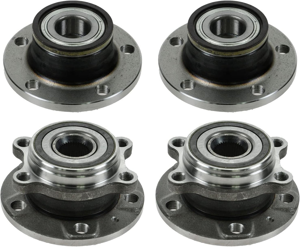 TRQ Front and Rear Wheel Bearing and Hub Assembly Set 4 Piece Compatible with 2012-2021 Volkswagen Passat 2015-2018 Audi Q3 2008-2009 TT 2012-2019 Volkswagen Beetle