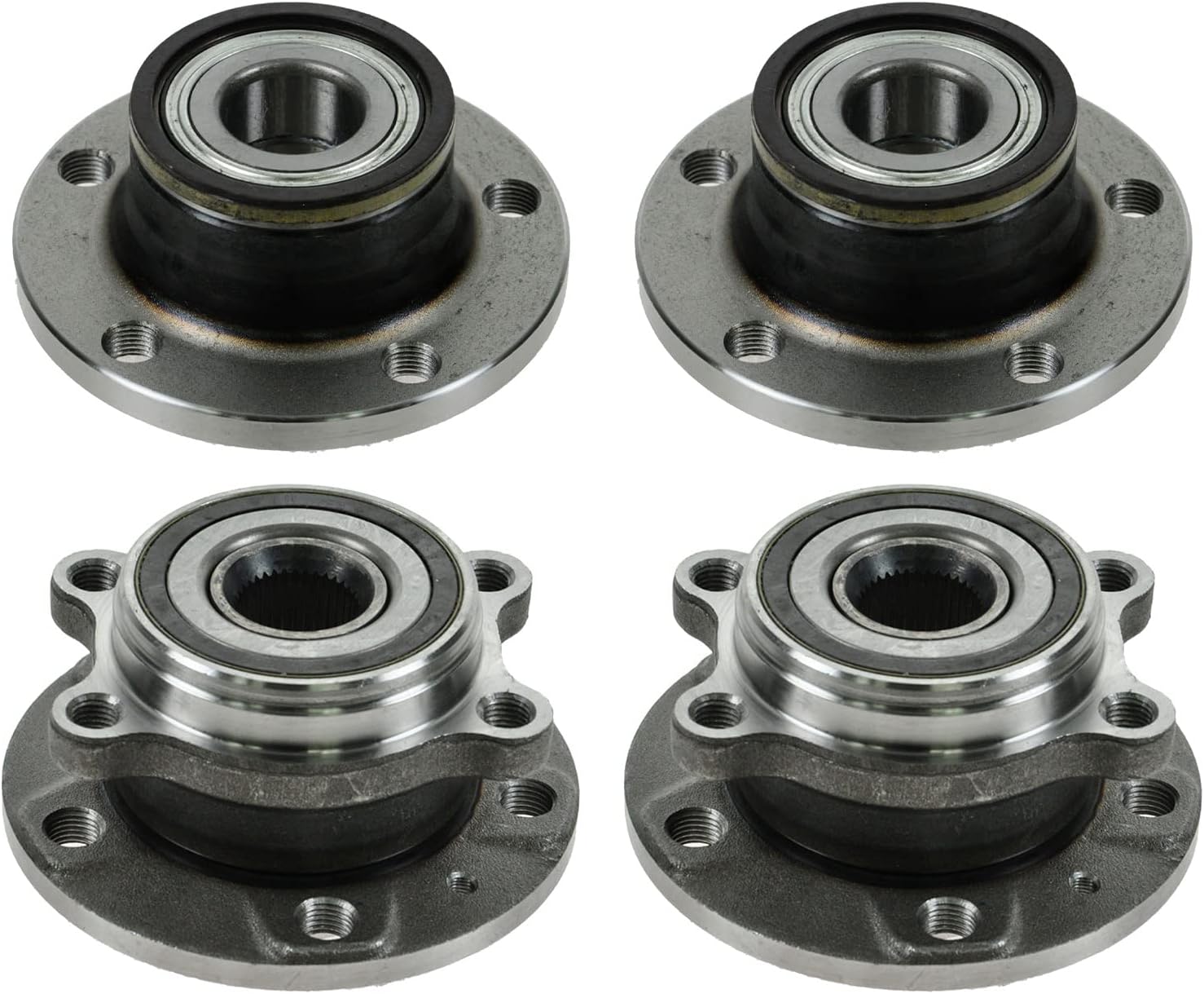 TRQ Front and Rear Wheel Bearing and Hub Assembly Set 4 Piece Compatible with 2012-2021 Volkswagen Passat 2015-2018 Audi Q3 2008-2009 TT 2012-2019 Volkswagen Beetle