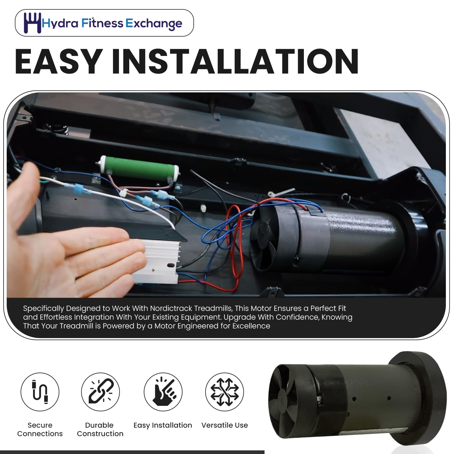 H.F Exchange DC Drive Motor with Flywheel 130VDC, 2.75 H.P Powerful Treadmill Motor for Smooth Operation Easy Replacement P/N 295727 or 198237 Work with Pro-Form Image 995 SEL J8Ii
