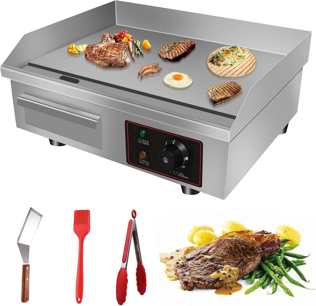 110V 3000W 22' Commercial Electric Countertop Griddle Flat Top Grill Hot Plate BBQ,Adjustable Thermostatic Control,Stainless Steel Restaurant Grill for Kitchen