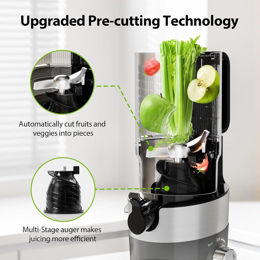 Aeitto Juicer machines with 4.9' Wide Feed Chute Fit Whole Fruits & Vegetables, Easy to Clean,Grey