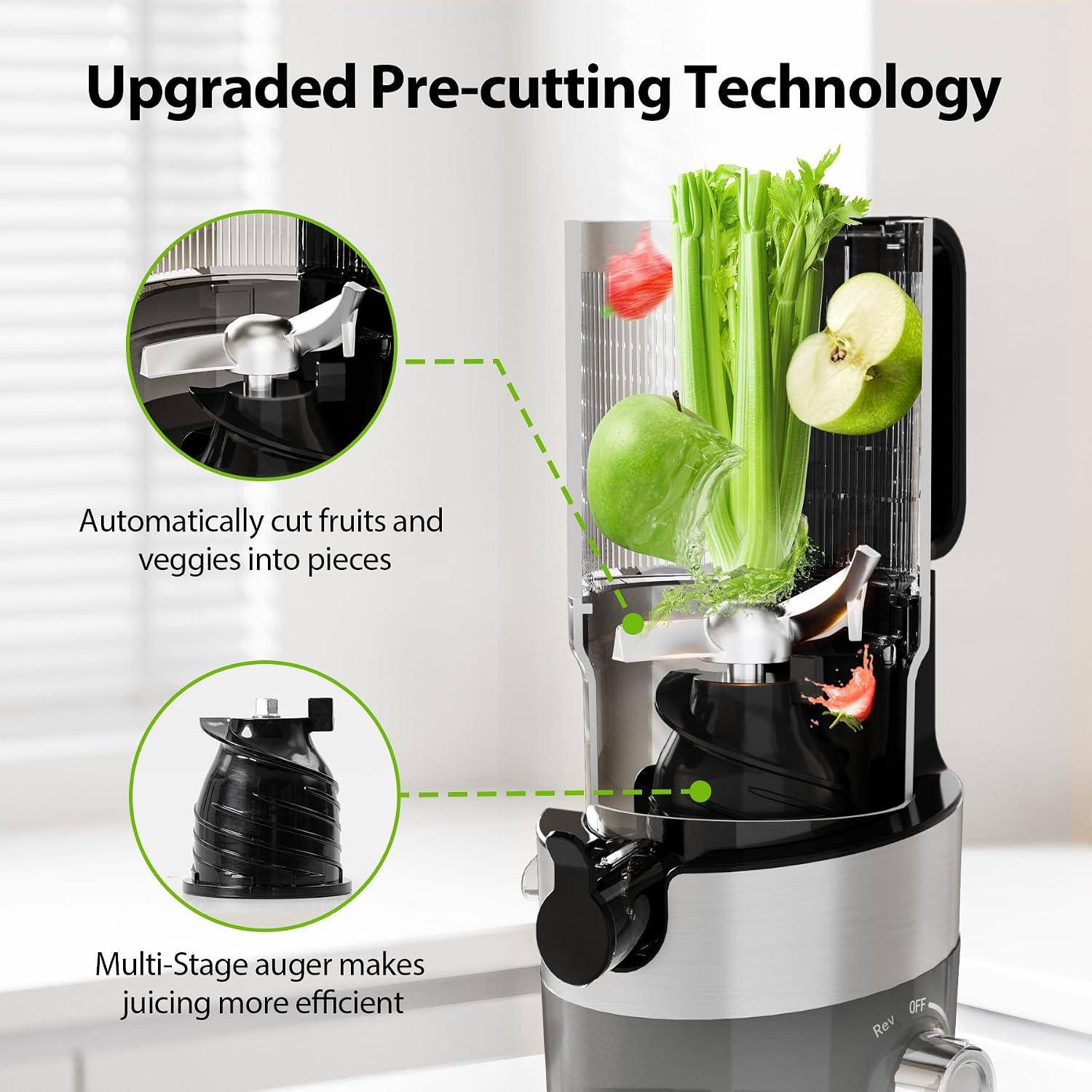 Aeitto Juicer machines with 4.9' Wide Feed Chute Fit Whole Fruits & Vegetables, Easy to Clean,Grey