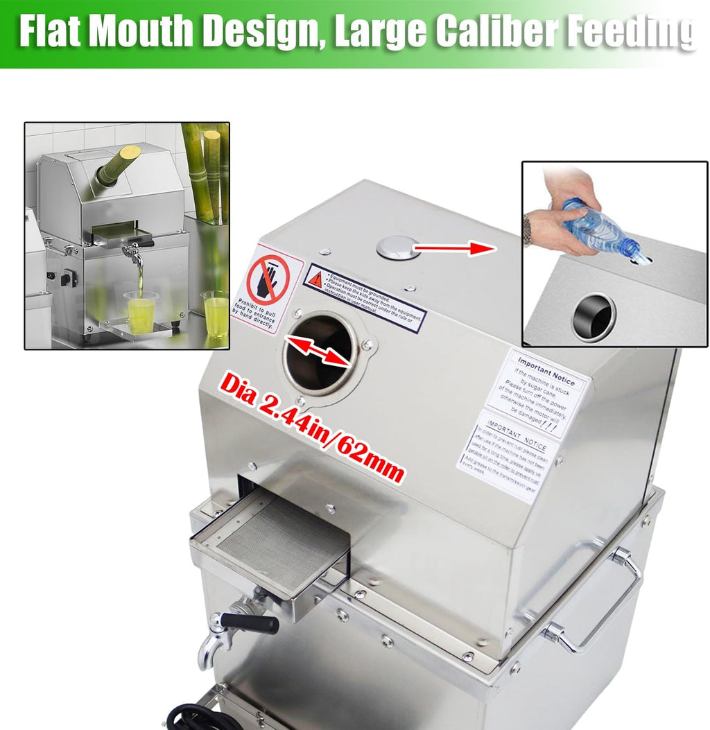 INTBUYING Electric Sugarcane Juicer 800W Sugar Cane Press Machine with 3 Stainless Steel Rollers 660LB/H Output 2.4' Inlet Sugarcane Juice Extractor Squeezer with Brake wheels for Commercial Home