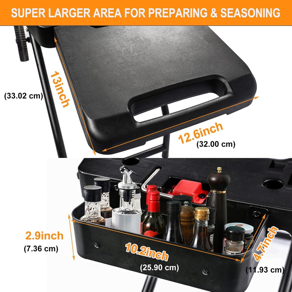 Hisencn Grill Stand for Weber Q1200, Q1000, Q2200, Q2400 Portable Grill Cart for Blackstone 17'& 22' Table Top Griddles, Outdoor BBQ Stand for Weber Q Series Gas Grills, for Travel and Camping