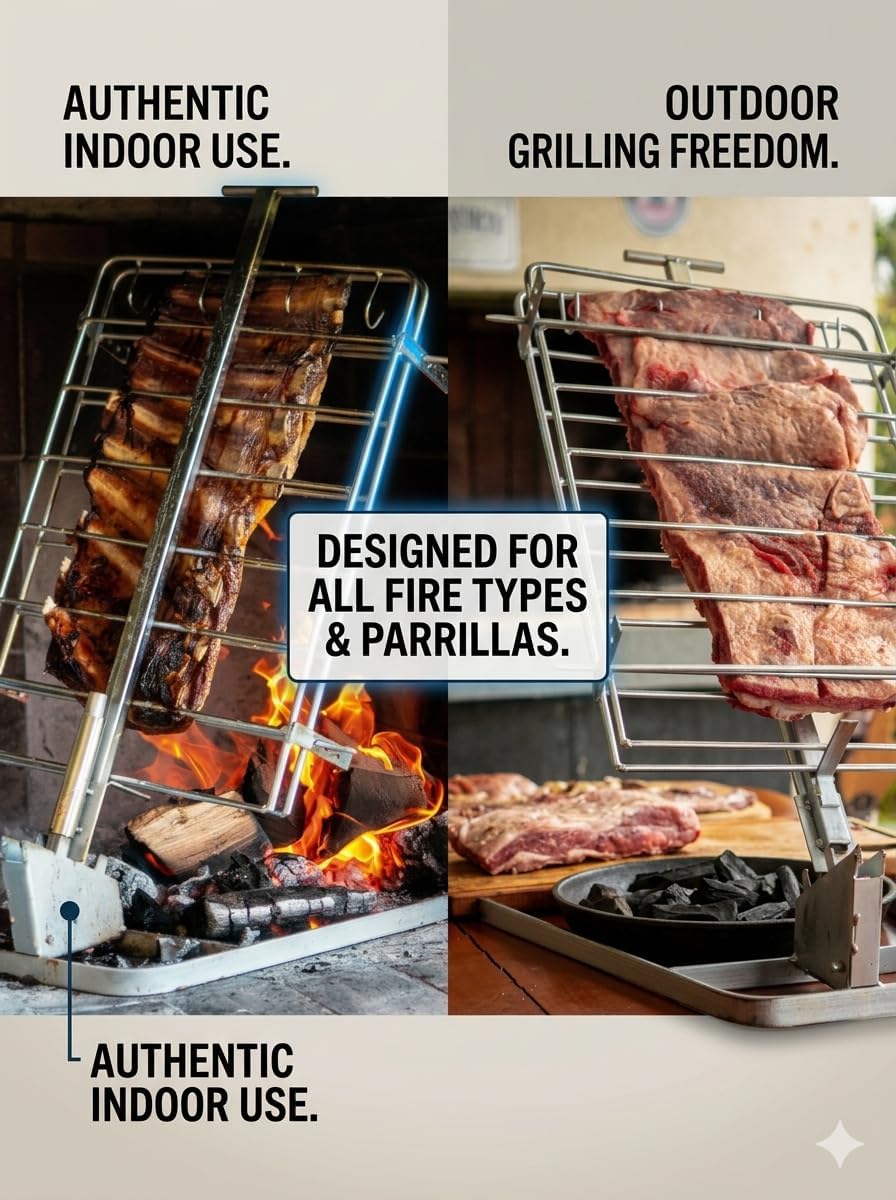 Argentine Asado Cross - Asador Criollo Estaca with Adjustable Base, Asado a la Cruz, BBQ Grill, Robust Design, Argentina grill outdoor, Includes Rotatable Cross, Durable Iron Construction